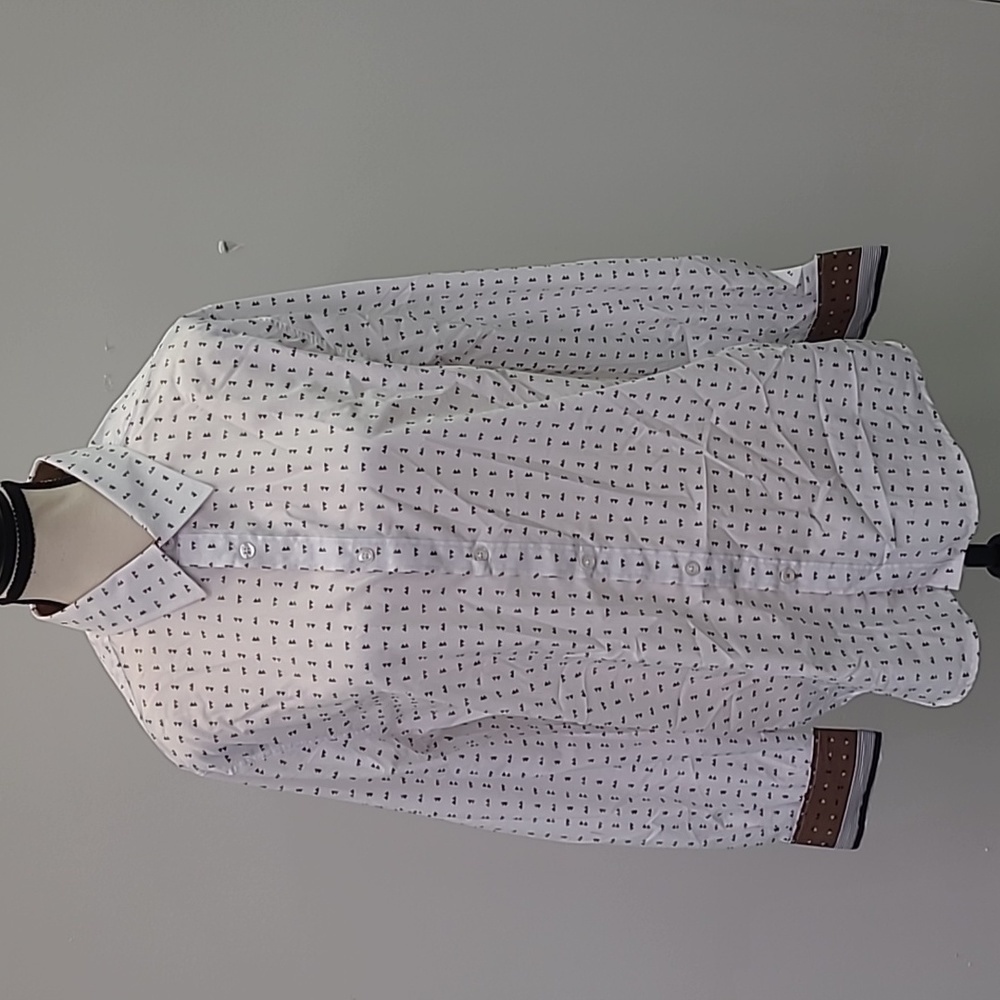 Point Zero Size M White Patterned Luxury Dress Shirt